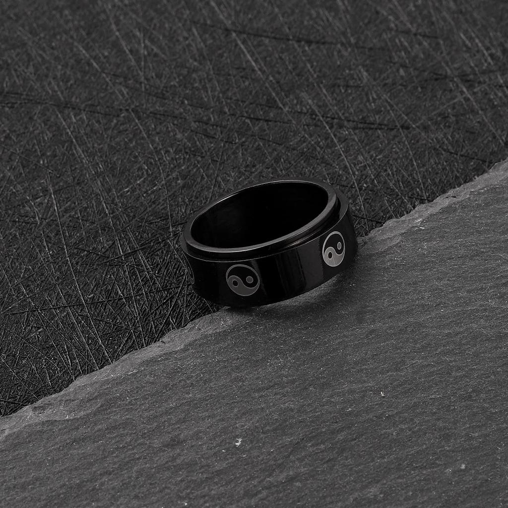 Fashion Yin Yang Tai Chi Stainless Steel Spinner Rings For Women Men Trandy Chinese Style Rotatable Fidget Ring Men Wedding Band