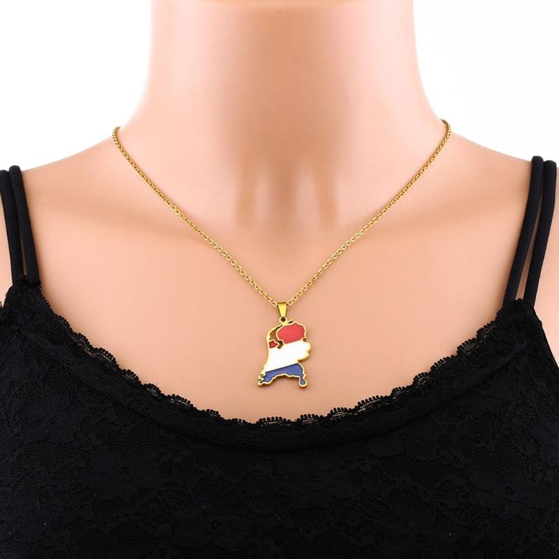 Vintage Netherlands Map Necklace Simple Flag Symbol Necklace Jewelry Stainless Steel Country Outline Pendant Necklace