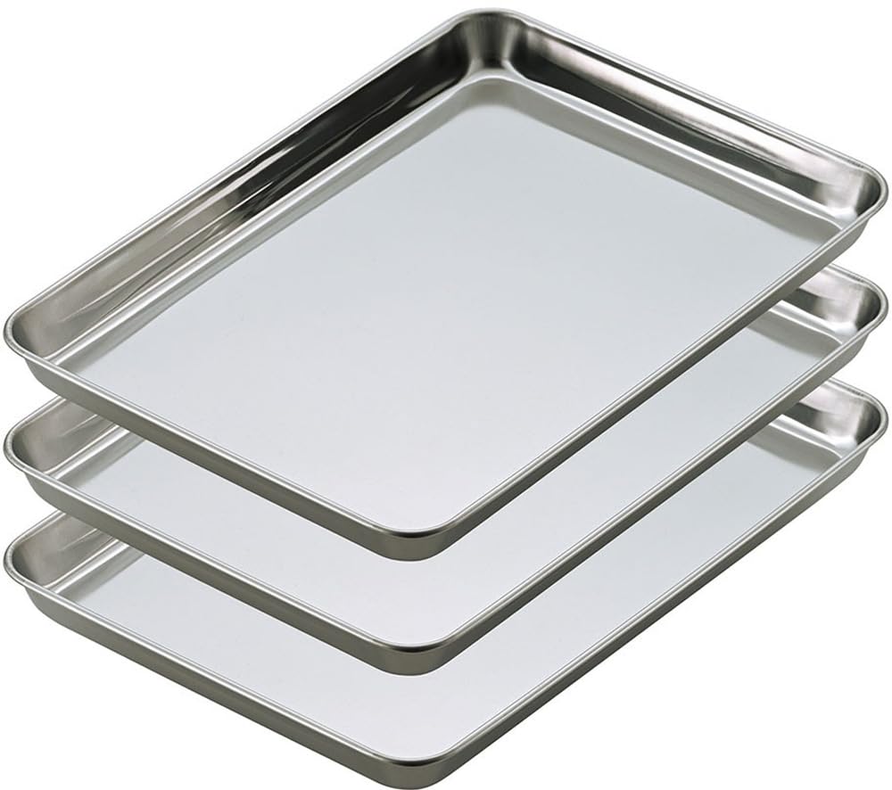 Shimomura Kihan Deep Food Preparation Trays In Stainless Steel X X 2 Cm Stackable Storage for Draining 47145 (3-Piece Set) [Made Japan]
