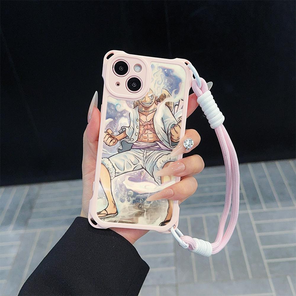 Мягкие чехлы для телефонов Ae92 One Piece Luffy Gear 5 для iPhone 16 15 14 13 12 11 Pro Max 7 8 Plus XR XS с ремешком на запястье, защитным шнурком для углов, задняя крышка