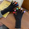 Korean Style Full Finger Mittens Colorful Hairball Cycling Driving Gloves Knitting Gloves  Outdooor
