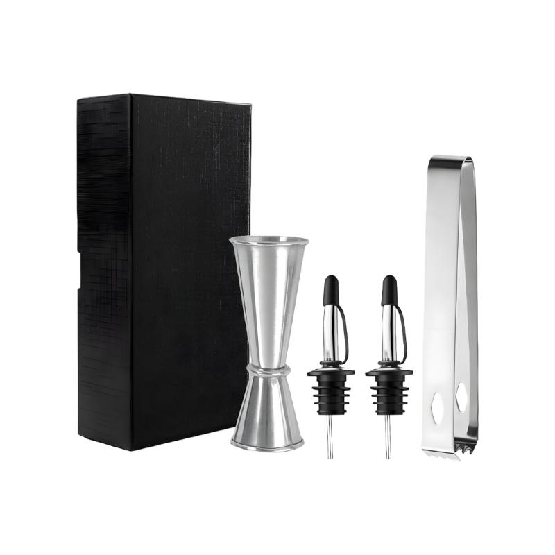 Premium Nonrust Steel Bartending Tool Set With Ice Tongs Pour Spouts And Measuring Cup For Home Pubs Cocktails Making