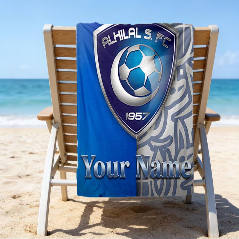 Custom Name Beach Towel Al Hilal Emblem Design Beach Towel, Soft Microfiber, Gift for Her/Him, Birthday, for Pool, Beach, Travel, Fan gifts