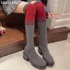 Knitting High Heels Women High Boots Sock Boots Winter New Designer Chunky Shoes Women 2024 Trend Dress Shoes Pumps Mujer Botas