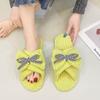 2024 Winter Women's Indoor Casual Slippers Bow Fluffy Shoes Cross Design Slippers Ladies Soft Warm Plush Slippers