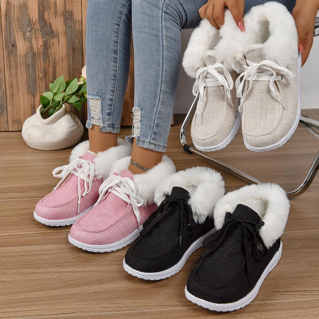 Plus Size Women's Shoes Fall and Winter New Fashion Round Toe Lace-up Cotton Boots with Fleece Mouth Women's Cotton Shoes