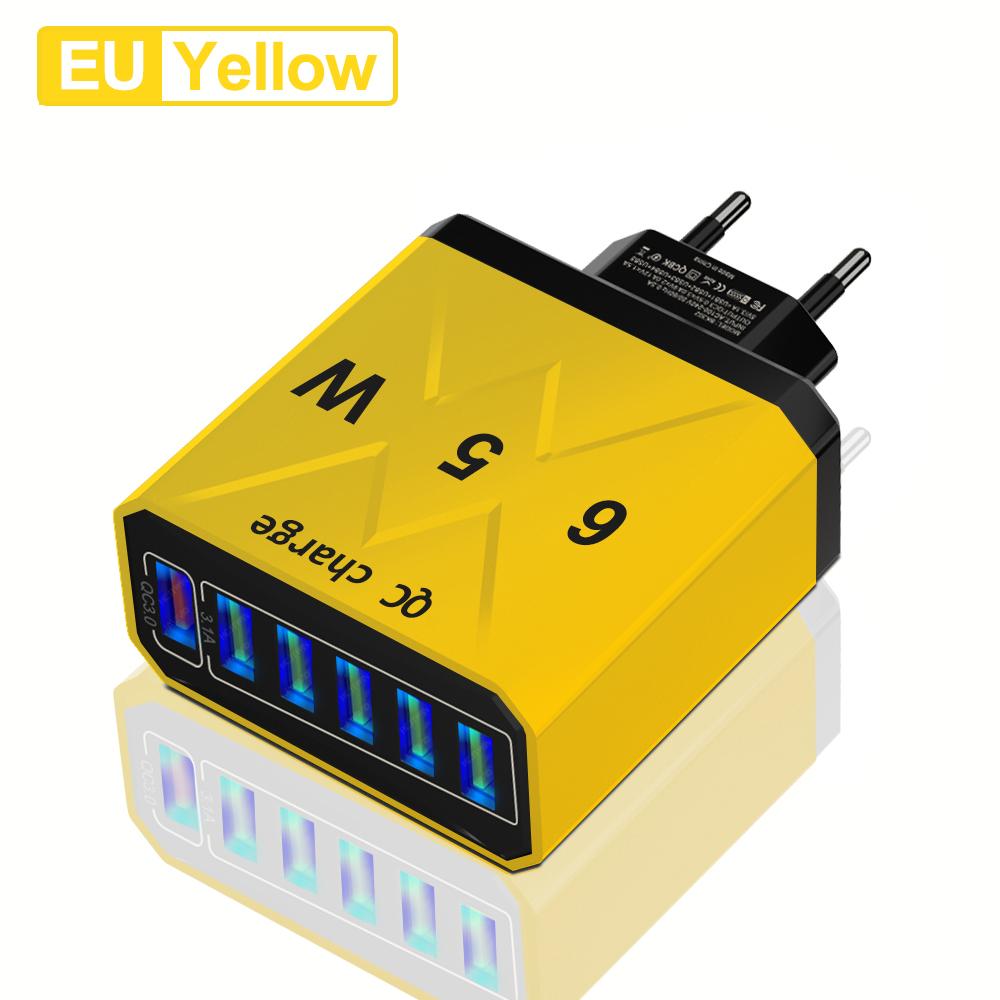 65W USB A Fast Charging Mobile Phones Charger QC3.0 Multi-Port Wall Charger Travel Power Phone Adapter for iPhone Xiaomi Huawei