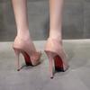 Осень заостренный водонепроницаемый стол мода рыбий рот мода подиум женские супер высокие каблуки туфли-лодочки сандалии