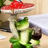 Cartoon Mushroom Sitting Frog Statue Holding Wine Glass Drinking Frog Figurine Resin Animal Sculpture Indoor Outdoor Garden Yarn Decoration Ornament