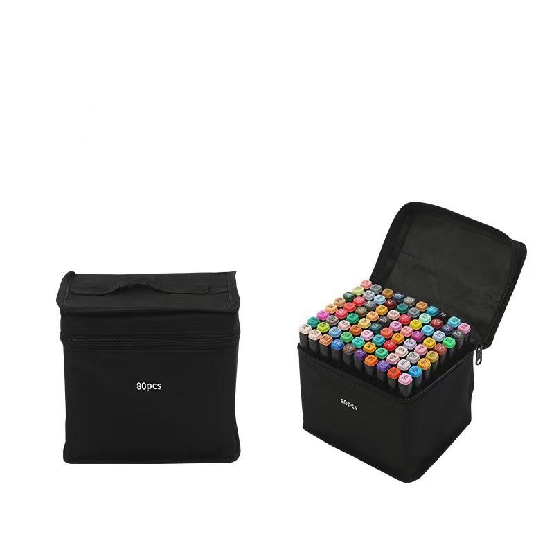 12/24/30/36/48/60/80 Colors Art Markers Twin Marker Pen (with Base) Broad Fine Point Black for Drawing Coloring with Black Bag