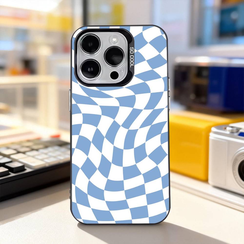 Шахматная доска в клетку Чехол для телефона For iPhone 11,12,13,14,15,16,17,Pro,Max,Plus,E,Air,Mini IMD Матовый черный