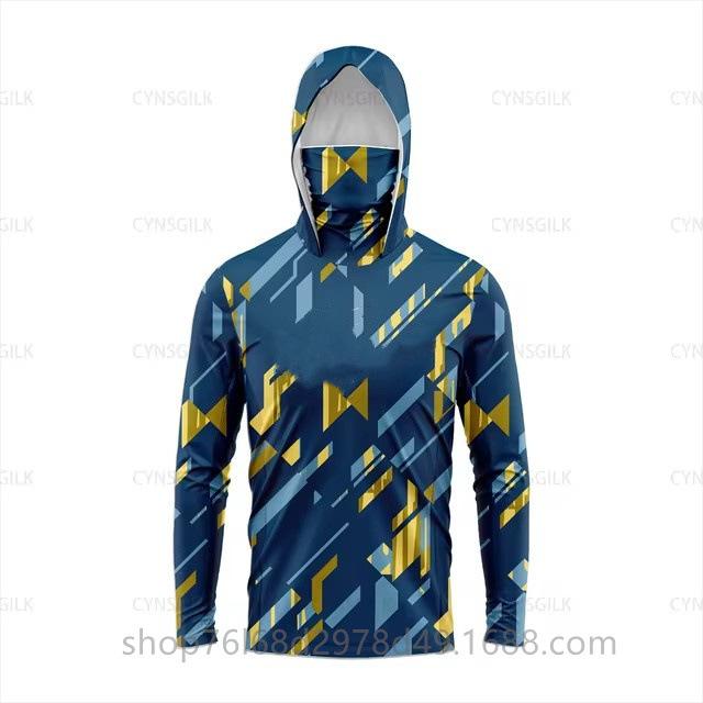 Outdoor sunscreen clothing, ice silk long-sleeved fishing clothing, quick-drying breathable hoodie, face towel, integrated mosquito-proof clothing
