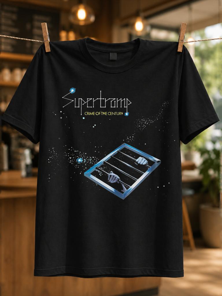 Supertramp Prison Bars Crime Of The Century Text Blue Window Frame Splatter And Spacey Dark Rock Unisex All Tshirt