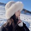 Женская плюшевая шапка из лисьего меха, осень-зима, корейская версия, повседневная, вязаная, теплая, ветрозащитная, большая шапка-ведро