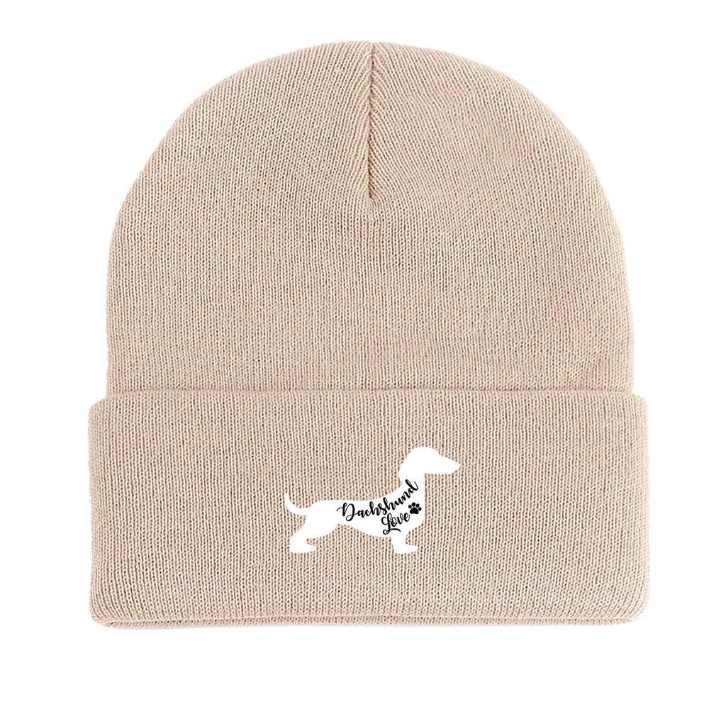 Вязаная шапка с принтом собаки таксы, шапка-бини с изображением животных, ветрозащитные мешковатые модные шапки с помпоном, вязаная шапка, шапка-бини