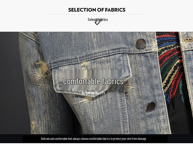 Мужская ретро-куртка из жакардового денима с потертостями и стиркой - Повседневная и крутая