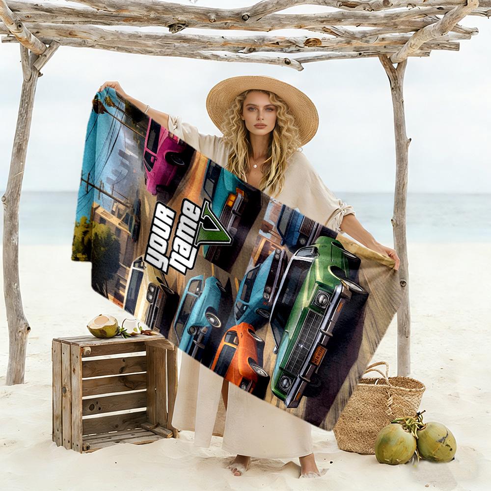 Grand Theft Auto Customize Your Name Beach Towel Super Soft Microfiber Quickdry Fabric Perfect for Traveling Yoga Camping and Swimming