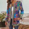 Fashion Ladies Vintage Ethnic Print Long Sleeve Jacket Jacket Cardigan Top