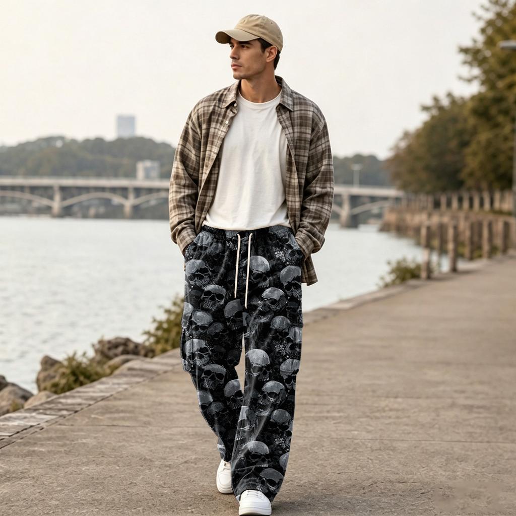 Мужские повседневные брюки свободного кроя с широкими штанинами Streetwear Удобные брюки