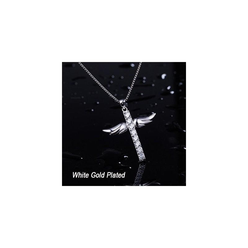 Elegant Silver Women Cross Love Angel Heart Wing Pendant Necklace For Stylish Ladies