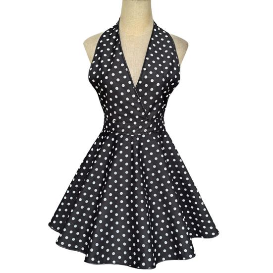 Ретро милый фартук для женщин с V-образным вырезом в горошек сексуальный регулируемый хлопковый кухонный фартук с завязками для домашнего использования на работе