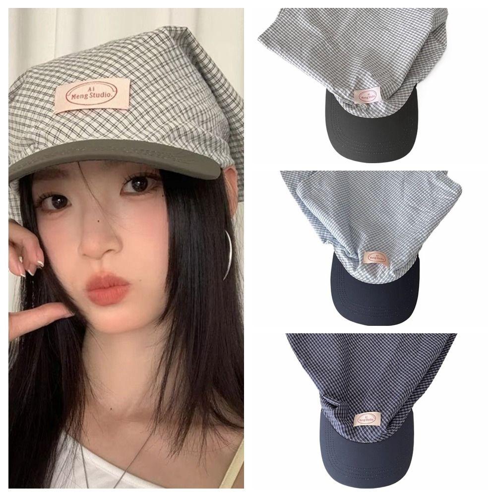Cotton Y2K Headscarf Baseball Hat Plaid Triangle Headscarf Hat Retro Scarf Peaked Cap Travel