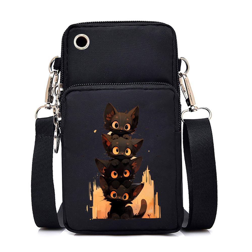 Черная кошка мини-сумка для мобильного телефона женская сумка-мессенджер аниме животное котенок висит на шее монета вертикальная сумка маленькая сумка через плечо