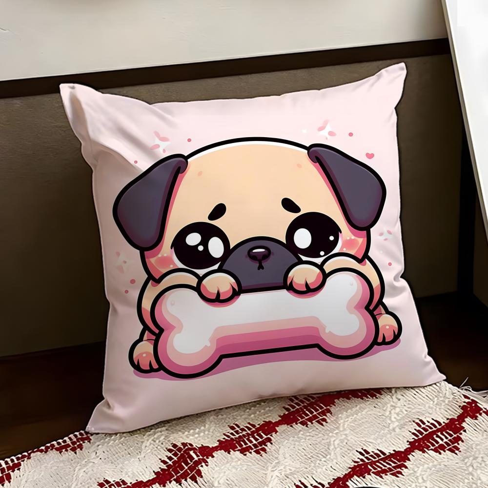 Snorty Sweet Heart Pug Cushion Cover Reversible Soft Durable Pillow Cover Home Car MultiScene Use for Daily Comfort