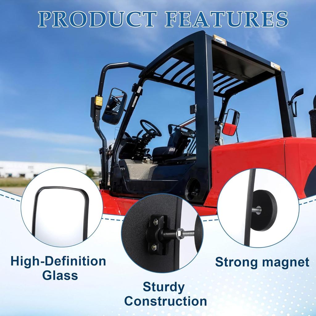 Universal Magnetic Forklift Rearview Mirror 8.2X4.8", Square HD Wide-Angle Convex Mirror Suitable For Tractors, Forklifts - 2 Pcs