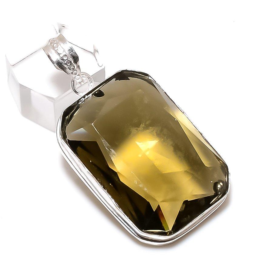 Natural Citrine Gemstone Handmade 925 Sterling Silver Jewelry Pendant 2.01" O5z14