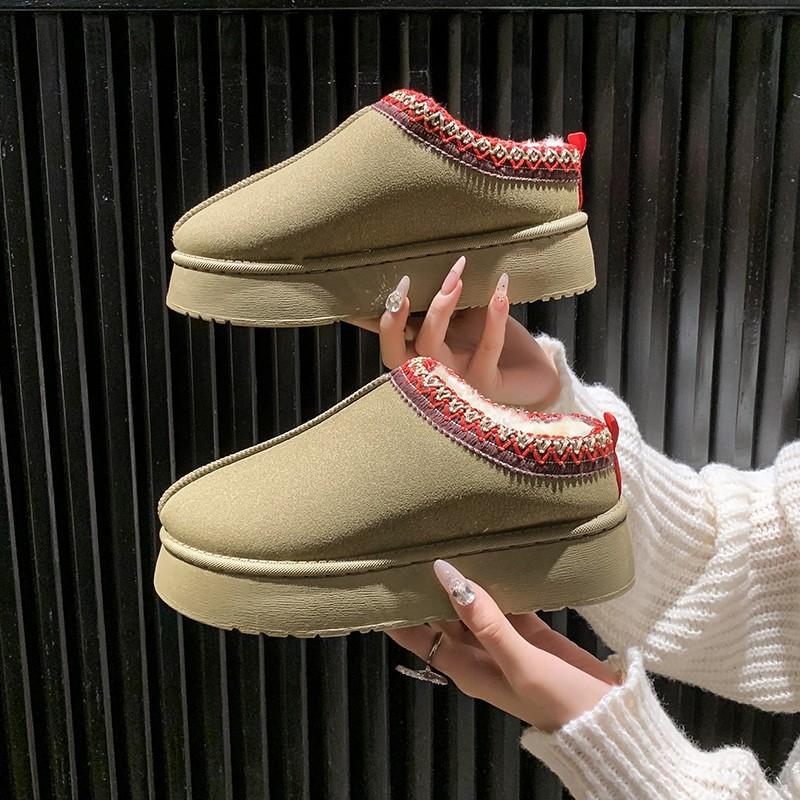 2024 Новые женские шерстяные тапочки, теплые шерстяные низкие сапоги на платформе, тапочки, женские уличные нескользящие ботинки, обувь для женщин