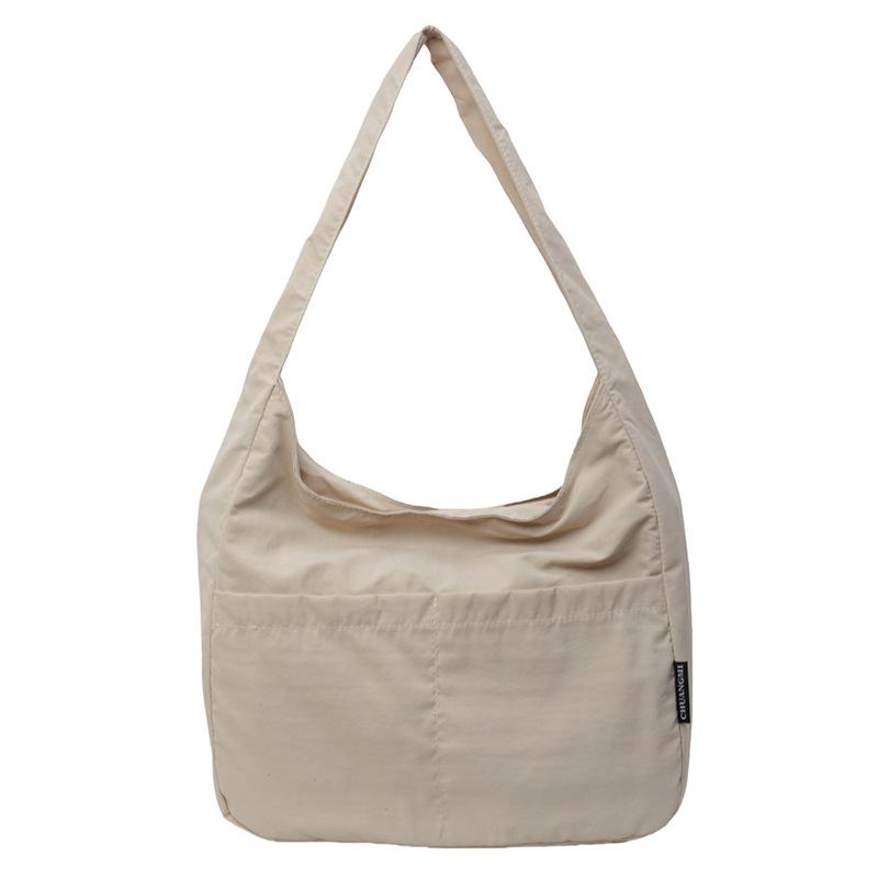 Canvas Bag Women'S Japanese Harajuku Solid Color Versatile Large-Capacity Shoulder Bag Student Class Commuter Bag Tote Bag