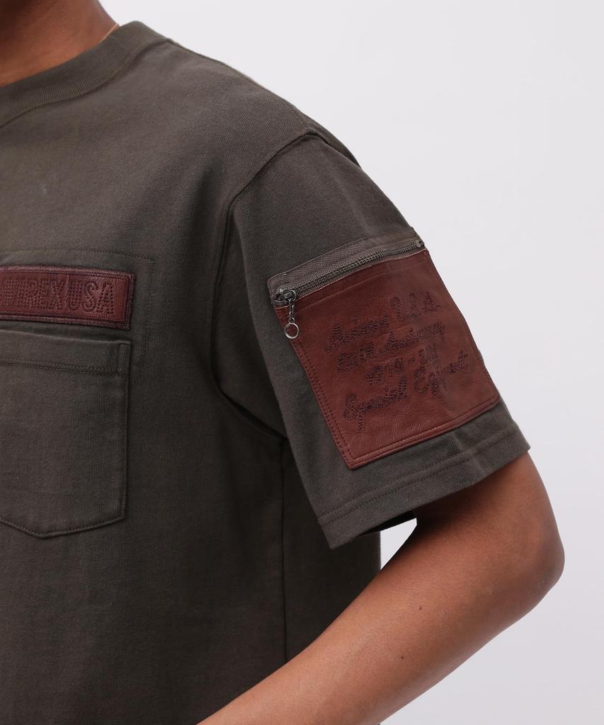AVIREX 50th Anniversary Leather Patched Fatigue T-Shirt Men's M 310 Olive 783-5134012