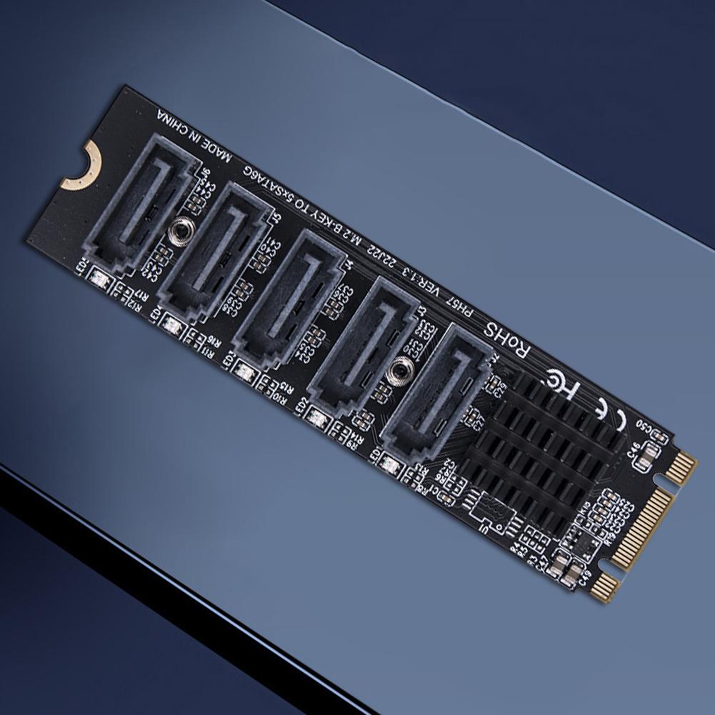 M.2 MKEY PCI-E Riser Card 5/6 Port Expansion Card M.2 To SATA 3.0 Adapter Card 6Gpbs SATA3.0 Adapter Support PM Function