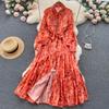 Women's High Cold Imperial Sister Wind Dress Spring and Autumn Tie Waist Elegant Temperament Swing Long Dress