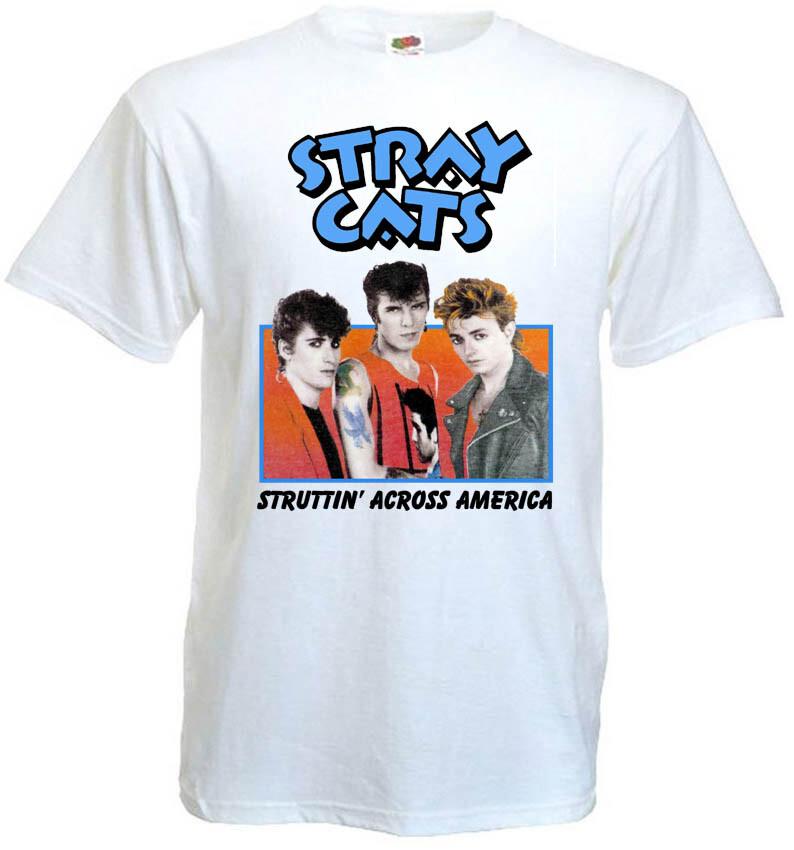 Stray Cats Struttin Across America V2 T Shirt White All Sizes S5xl