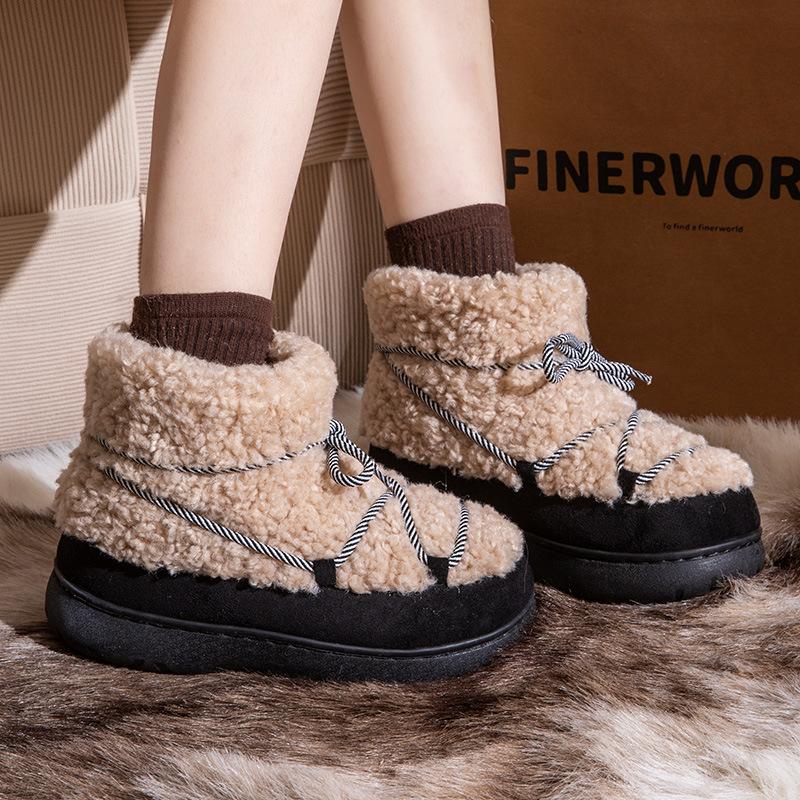 Fashion Thick-soled Fur Snow Boots for Women 2024 New Style Winter Plus Velvet Thickened Short Boots Warm and Fashionable Cotton Shoes