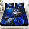 Fashion Wolf Blue Rose Pattern Sheet Three-Piece Digital Printing Bedroom Room School Dormitory Bedding