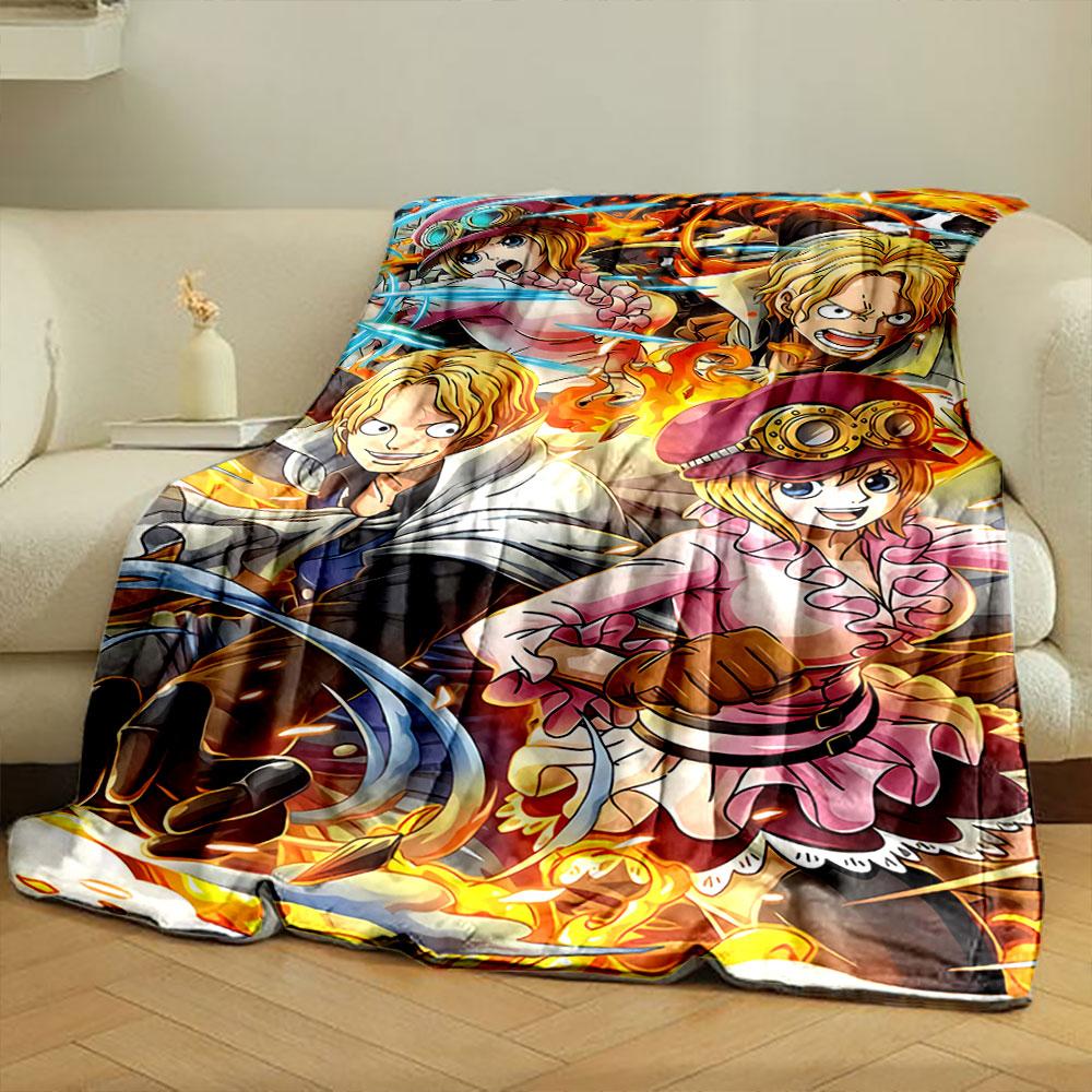 Characters in dynamic poses surrounded by flames and action effects. for all seasons blanket lunch break throw gift