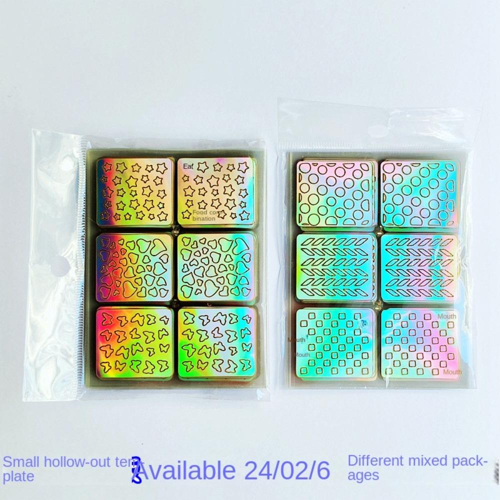 6/12/24/26pcs Holographic Nail Sticker Set Laser Painting Template Nail Art Stencil Manicure Tool