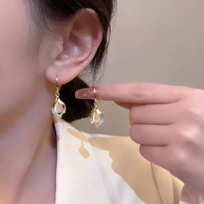 Трендовые корейские элегантные серьги с блестящим цирконием для женщин, белые, зеленые, лунные, кошачий глаз, серьги с камнями, вечерние ювелирные изделия, подарки
