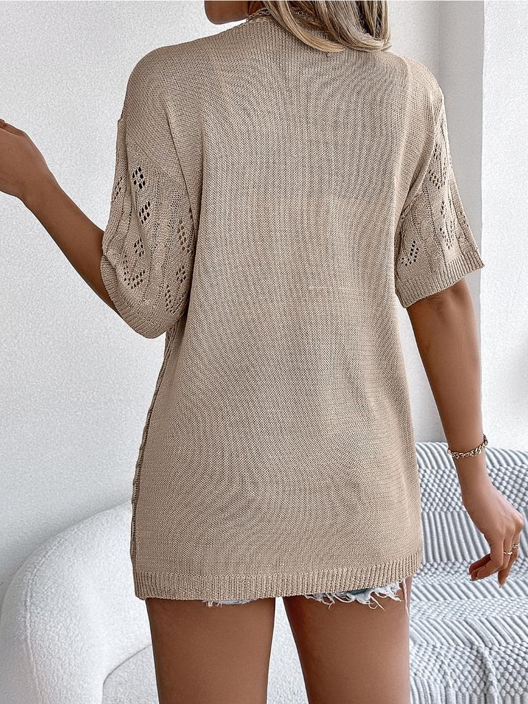 2024 Summer Woman White Hollow Short Sleeved Knitted Cardigan Vacation Sun Protection Shirt