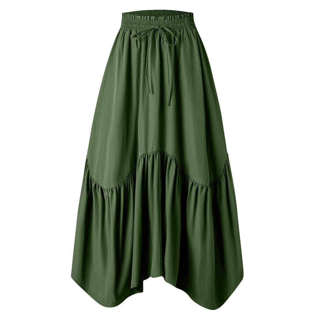 Женская модная однотонная юбка с высокой талией и эластичным поясом, с широкими карманами, в стиле ретро, с полудлинной юбкой