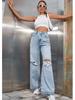 Women's INS Fashion Ripped High-Waisted Wide-Leg Jeans