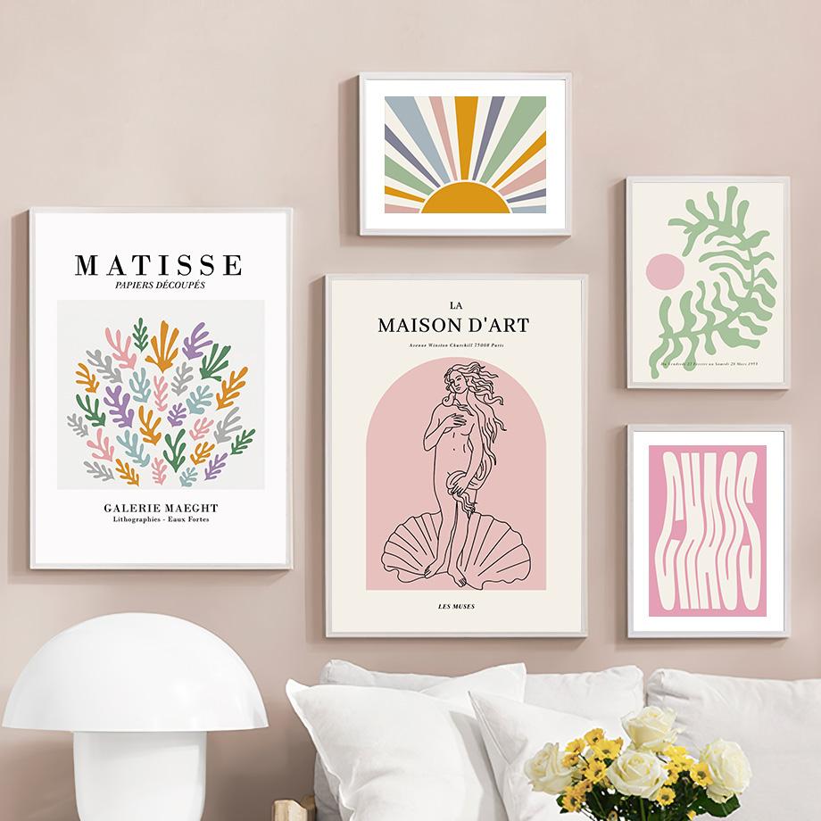 Абстрактная линия Анри Матисс Цветочный рынок Закат Wall Art Холст Картина Плакаты и принты Настенные картины для декора гостиной