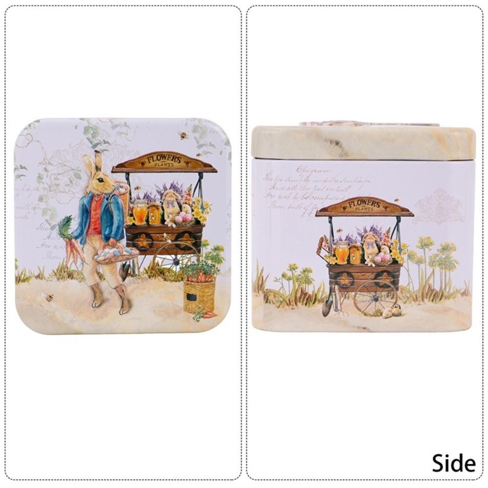 Square Shape Easter Gifts Box Iron Material Rabbit Tin Storage Box Party Decorations