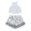 Hip Hop Girls Shiny Silver Crop Top Street Dance Sequin Shorts Kid K-pop Jazz Clothes Set Children Girl Group Streetwear Costume