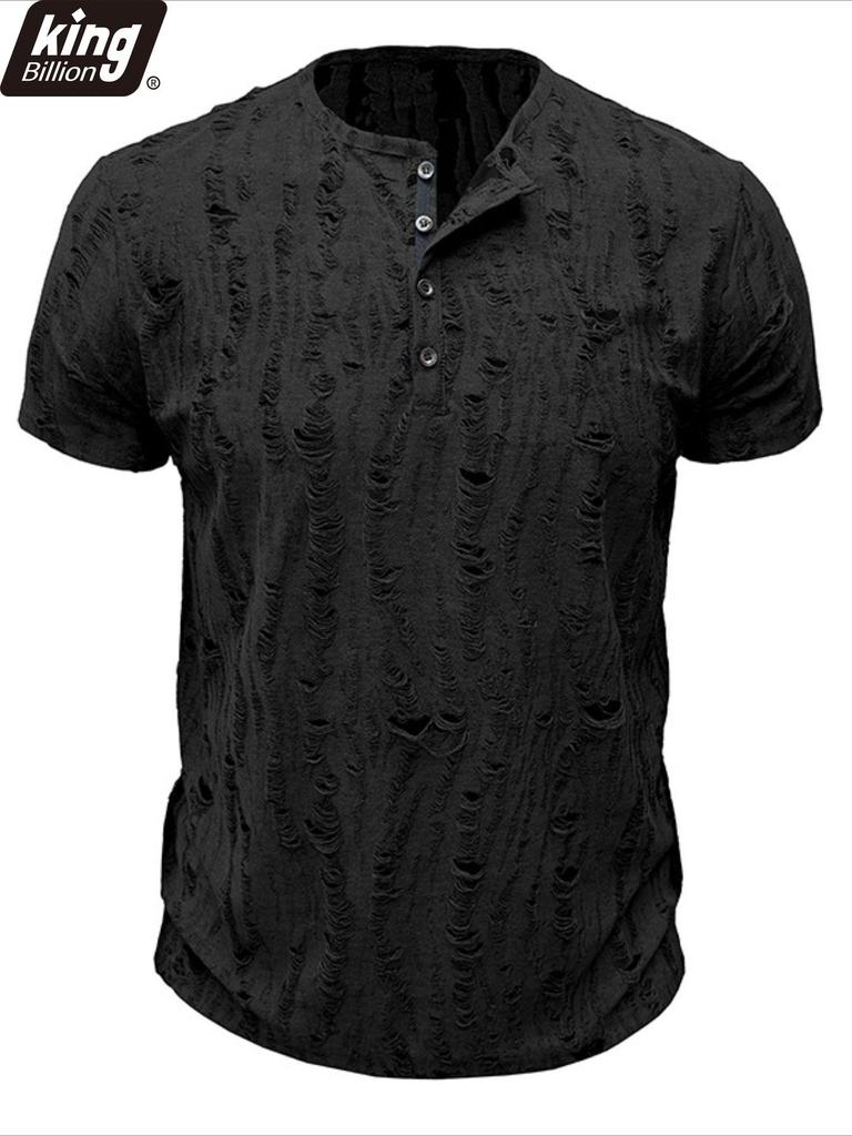 Мужская футболка с коротким рукавом, рваная, ретро, мужская мода, рубашка-henley, мужские повседневные модные топы, приталенный крой