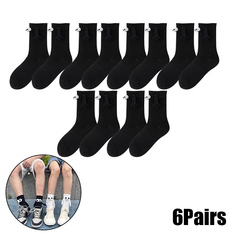Magnetic Socks with Hands Women Men Fashion Black White Funny Cute Cartoon Eyes Couple Mid-tube Socks for Gifts