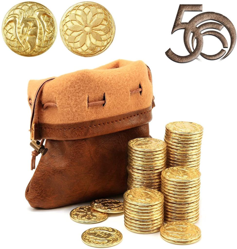 50 золотых монет PU кожа DND металл фэнтези монета сокровище для доски поддельные монеты как игровые жетоны для подземелий настольная игра TTRPG средневековье ретро